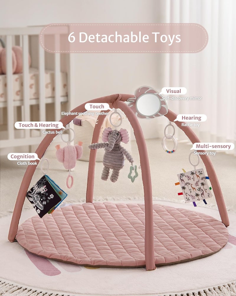 Blissful Diary Baby Play Gym Mat, Tummy Time Activity Mat with 6 Detachable Toys for Skill Development, Baby Essentials Gift, Soft Pink - Image 4