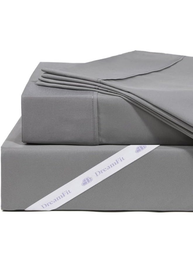 DreamFit DreamComfort Microfiber StaDry Technology Cooling Bed Sheets with Elastic Corner Straps for Extra Deep Pocket up to 20 inch Crafted in USA Gray Sheet Set Cal King - Image 1