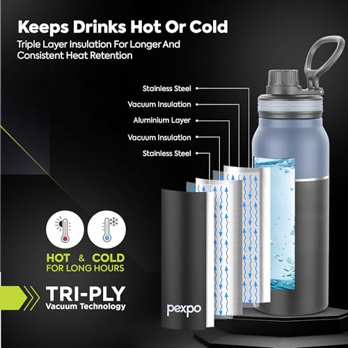 Pexpo Thermos Flask 740ml ISI Certified Stainless Steel Flask with Sipper Cap | 3 Layer Insulation | for Home, Office, Gym, Travelling | BPA Free |Austin | Grey-Black - Image 3
