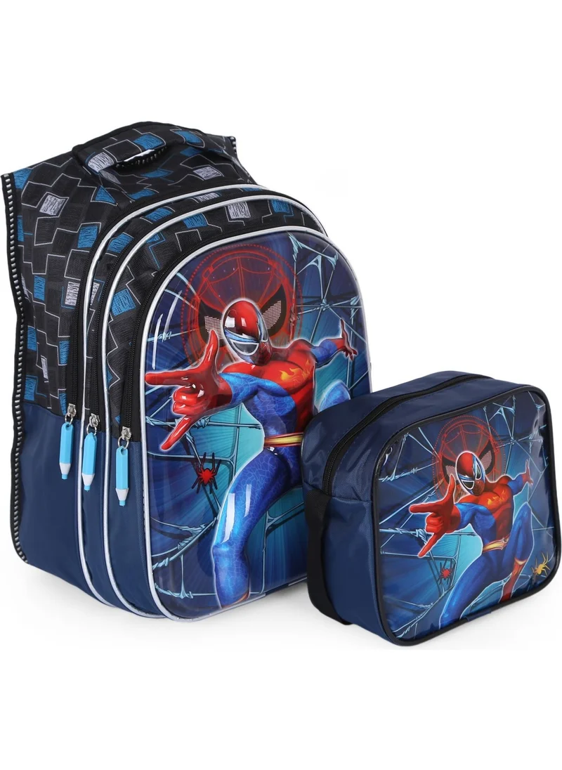 Masho Trend Embossed Spiderman Bag + Spiderman Lunch Box + Spiderman Water Bottle - Primary School Bag Spider Bag