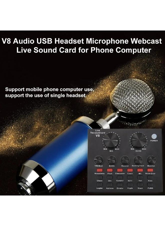 Executive LLC - BM800 Condenser Microphone Mic Set with V8 Audio Mixer Sound Card Microphone Stand and Double Layer Pop Filter for Live Streaming Gaming Voice Recording Singing Smule Star Maker - Image 1