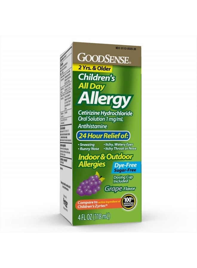 GOODSENSE Children All Day Allergy, Cetirizine Hydrochloride Oral Solution 1 mg/mL, Grape Flavor, 4 Ounces - Image 1
