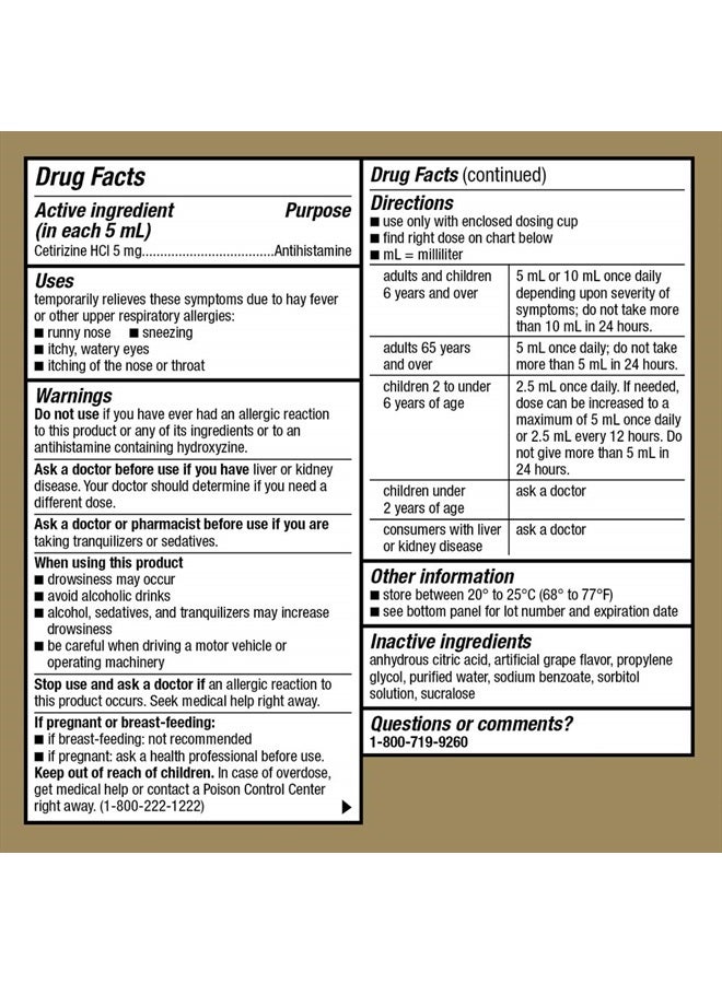 GOODSENSE Children All Day Allergy, Cetirizine Hydrochloride Oral Solution 1 mg/mL, Grape Flavor, 4 Ounces - Image 3
