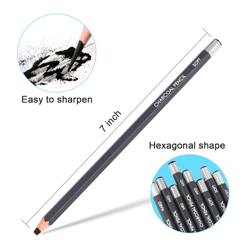 Sunshilor Professional Charcoal Pencils Drawing Set, 12 Pieces Soft Medium Hard Charcoal Pencils for Drawing, Sketching, Shading, Artist Pencils for Beginners & Artists - Image 4