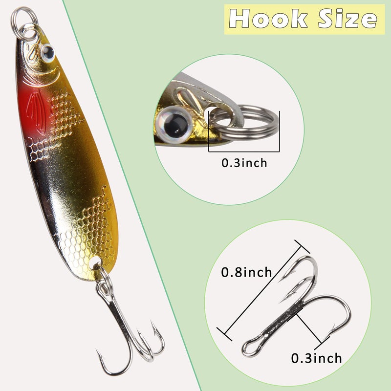 Shaddock Fishing ملاعق صيد شادوك المعدنية، 30 قطعة طعم ملون لصيد الأسماك، طعم صيد السلمون، طعم صيد الأسماك مع خطافات ثلاثية حادة، مجموعة أدوات الصيد - Image 4