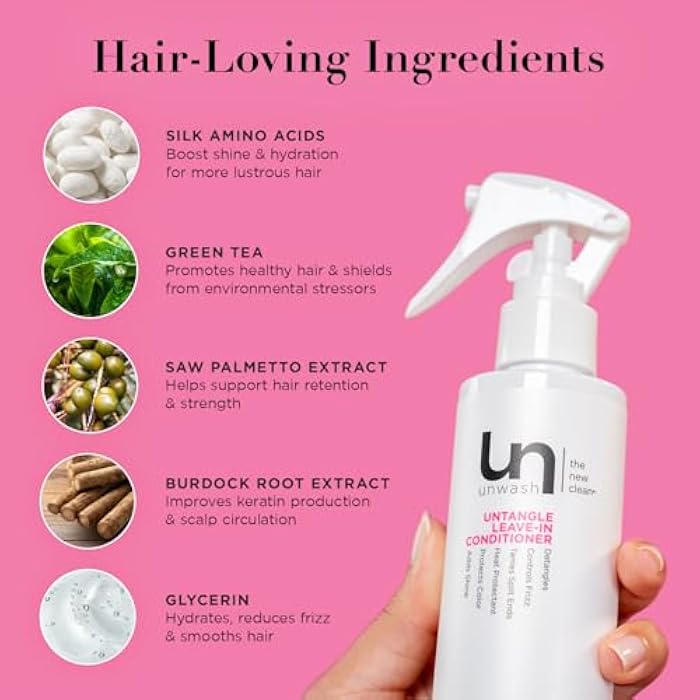 Unwash Untangle Leave-In Conditioner - Gentle Formula, Detangles, Controls Frizz, Enhances Shine, Protects Against Heat, Vegan, Cruelty Free, Sulfate & Paraben-Free, 6.25 fl oz - Image 4