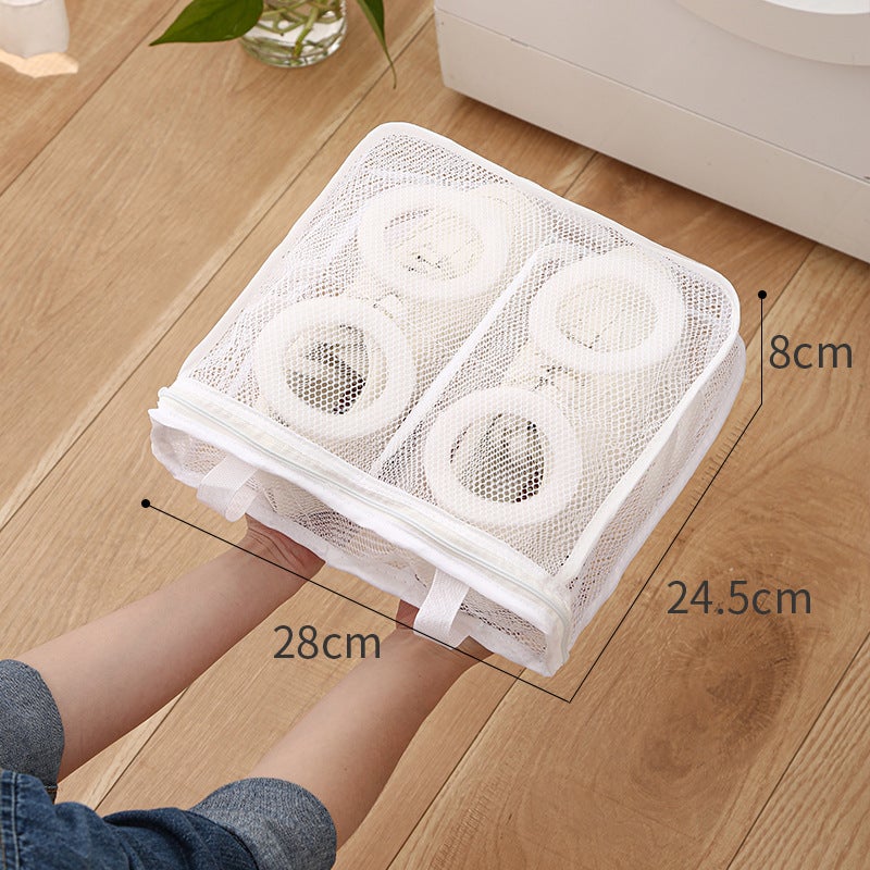 Lazy Shoe Washing Bag Anti-deformation Thickened Shoe Cover Washing Bag Machine Washing Special Polyester Shoe Washing Bag Net Bag Can be Hanged and Dried Square Medium 