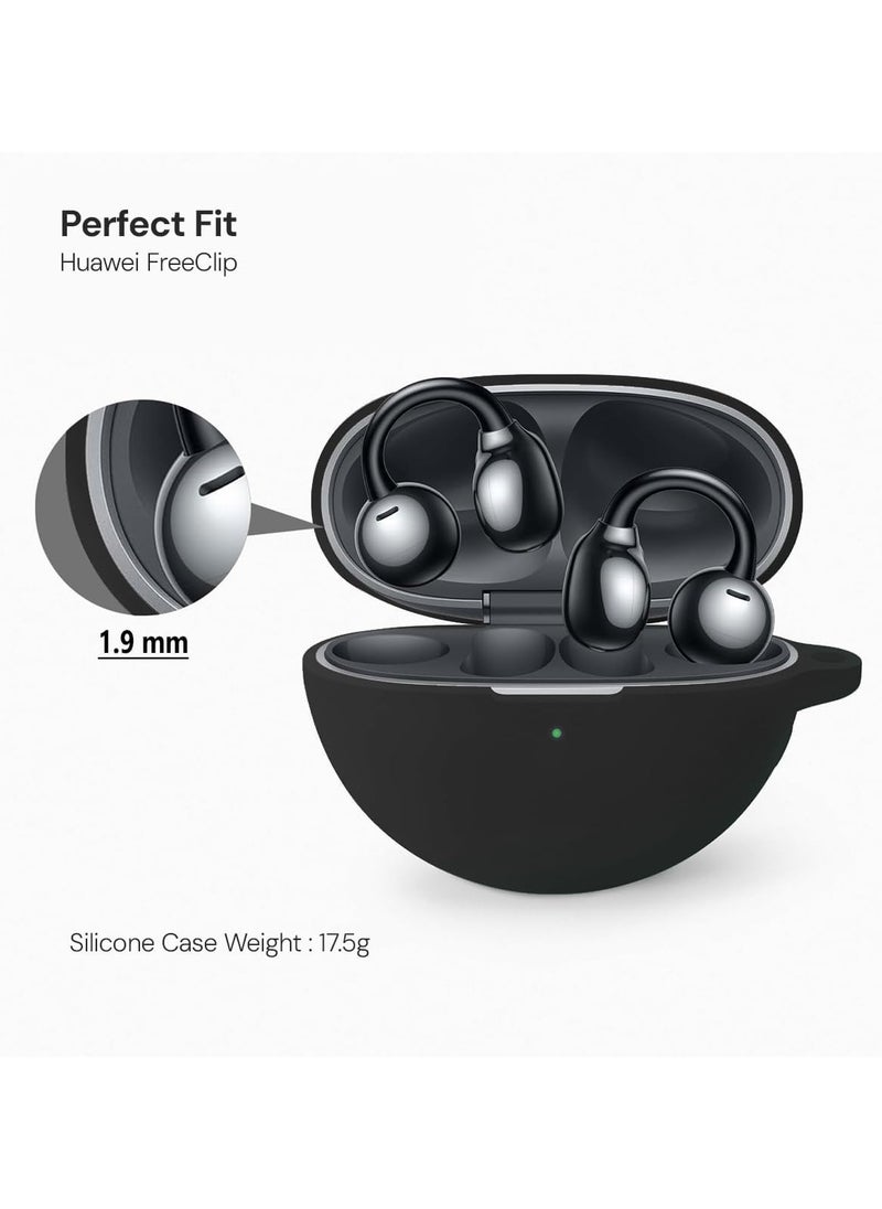 FARROBIZZ Silicone Case Compatible with HUAWEI FreeClip, Shockproof and Scratch-Resistant Full-Body Protection Headphone Cover with Anti-Lost Keychain- Black  - Image 3