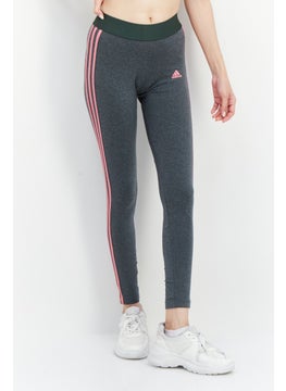 Adidas Women Sportswear Fit Brand Logo Training Leggings, Grey/Pink  - Image 1