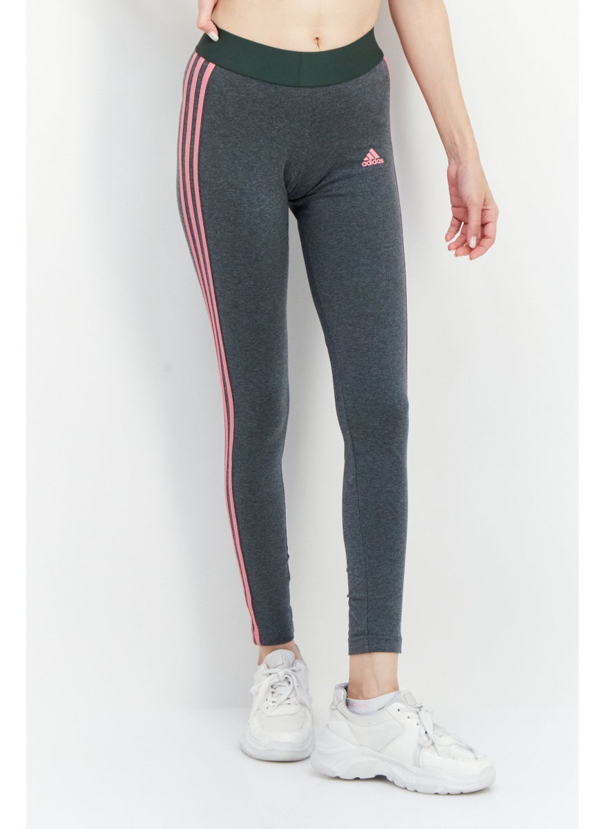 Adidas Women Sportswear Fit Brand Logo Training Leggings, Grey/Pink  - Image 1