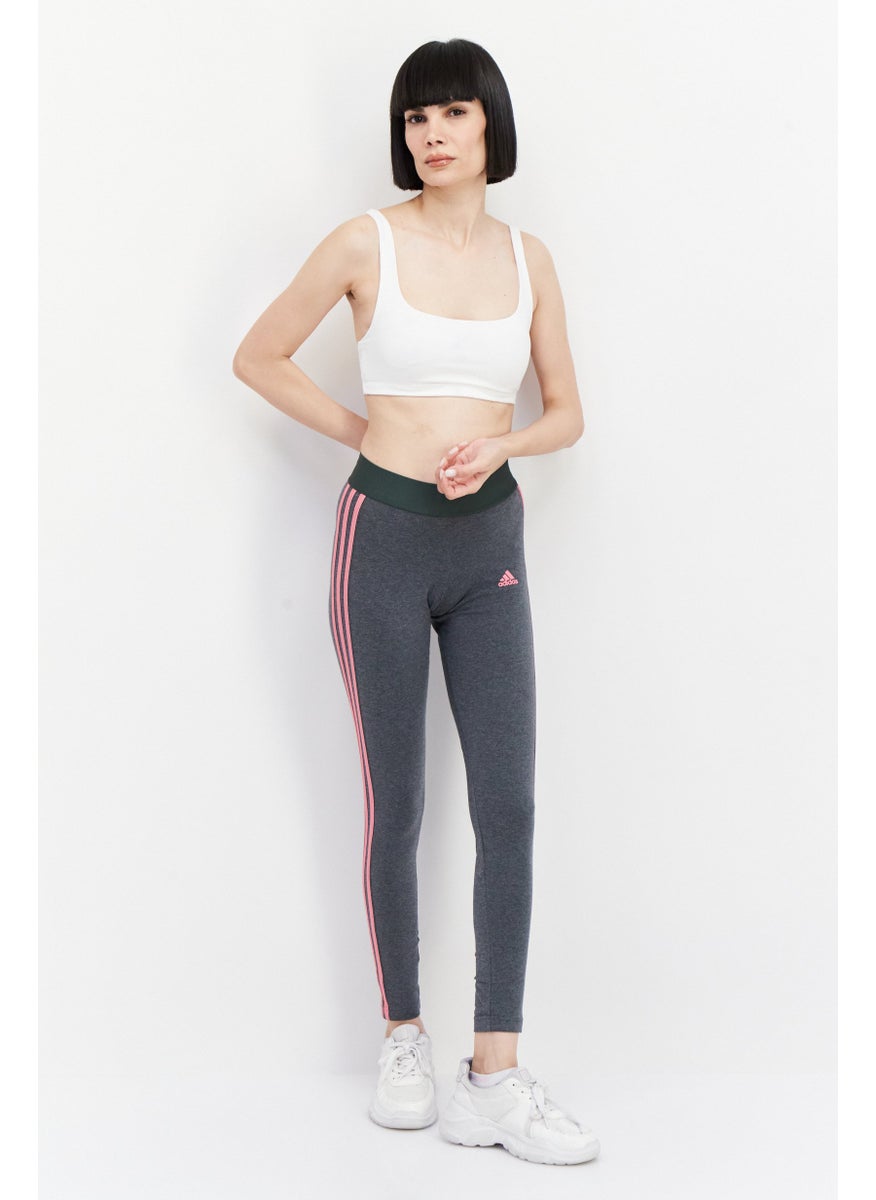Adidas Women Sportswear Fit Brand Logo Training Leggings, Grey/Pink  - Image 3