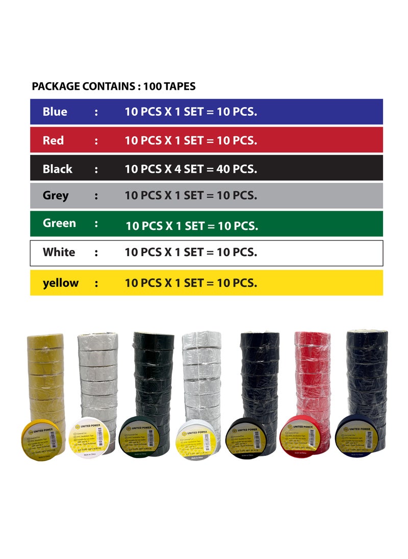 UNITED POWER - PVC Electrical Tape - Pack of 100 (Mix Colors) - Image 1