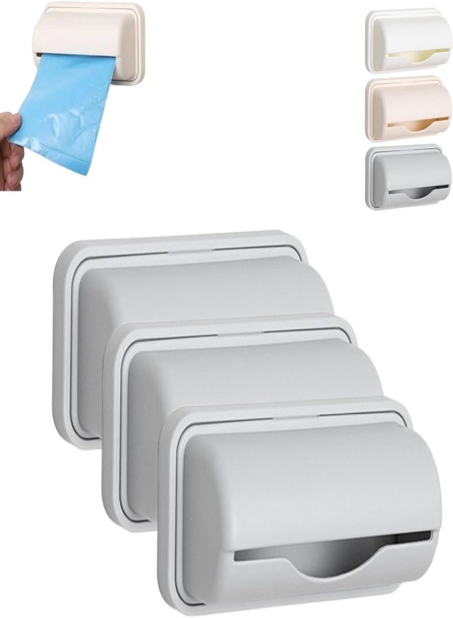 صندوق تخزين أكياس القمامة، 3 قطع، حامل أكياس بلاستيكية، موزع أكياس قمامة، منظم موزع أكياس قمامة مثبت على الحائط، بدون ثقب (رمادي) - Image 1