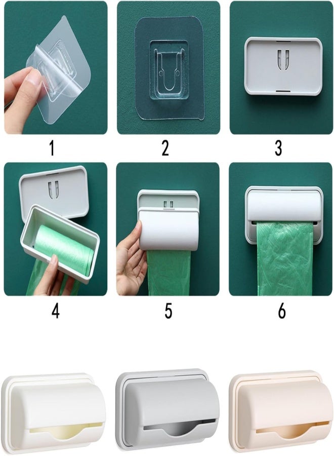 صندوق تخزين أكياس القمامة، 3 قطع، حامل أكياس بلاستيكية، موزع أكياس قمامة، منظم موزع أكياس قمامة مثبت على الحائط، بدون ثقب (رمادي) - Image 4