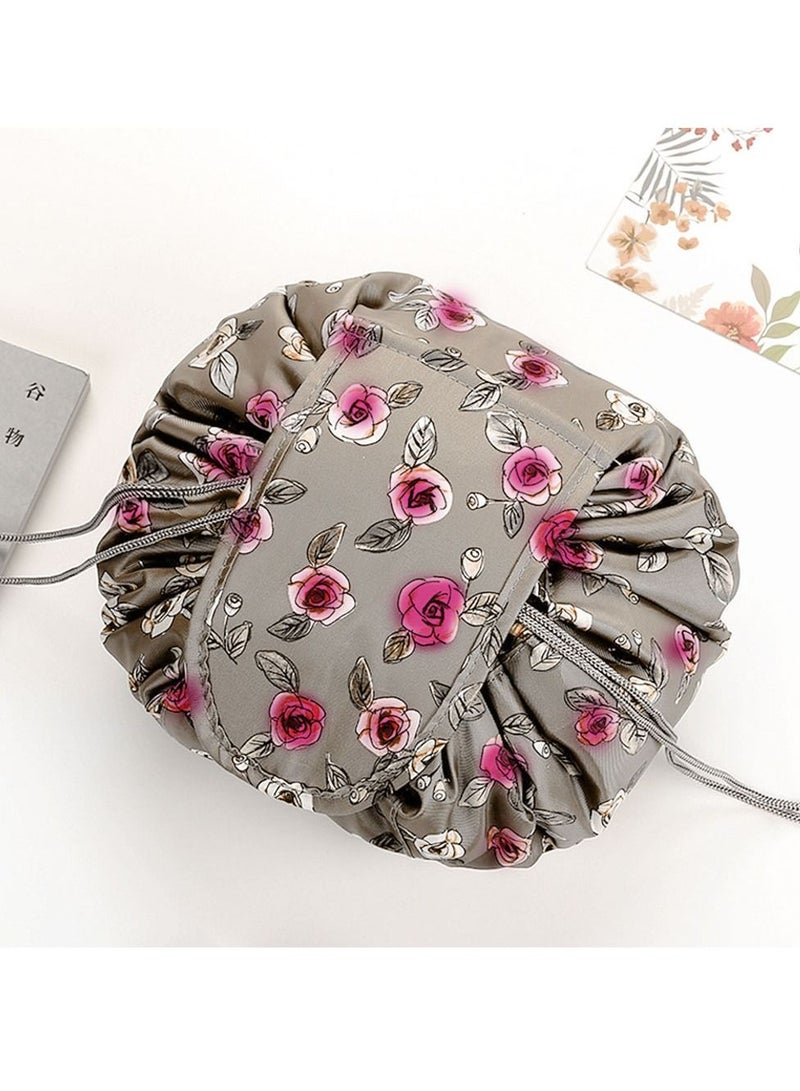 MARGOUN Makeup Bag Drawstring Travel Cosmetic Bag Round Magic Toiletry Beauty Kit Pouch Floral Print - Image 1
