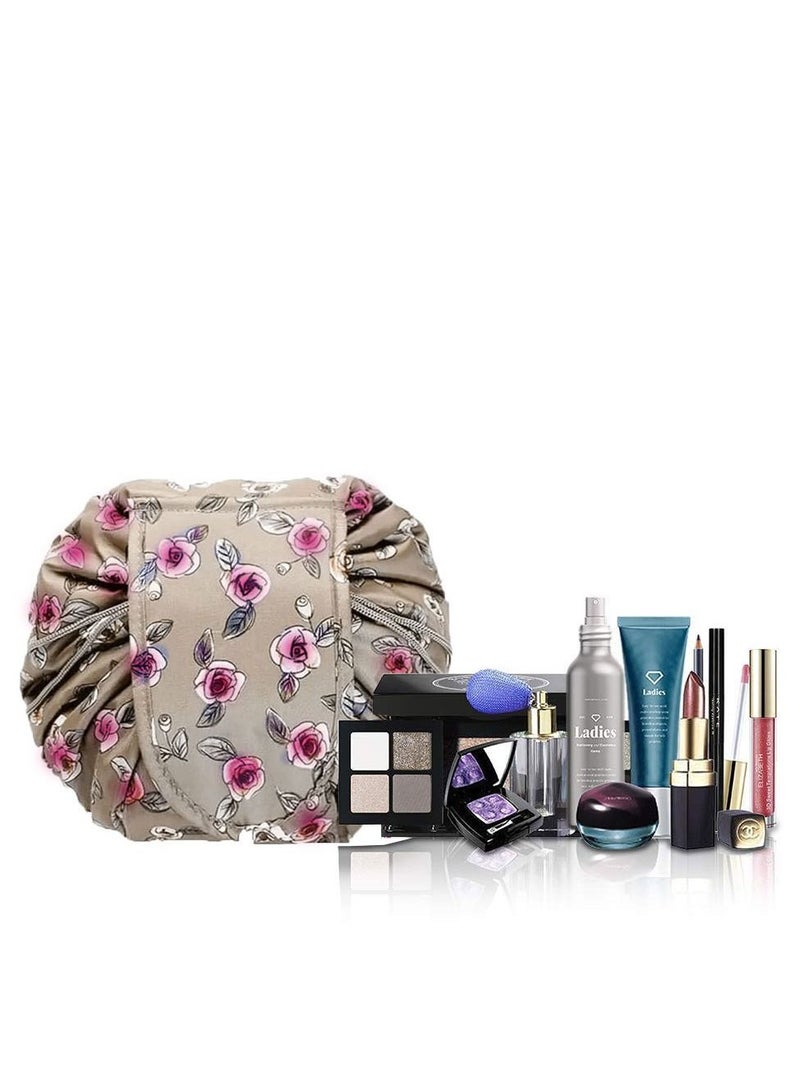 MARGOUN Makeup Bag Drawstring Travel Cosmetic Bag Round Magic Toiletry Beauty Kit Pouch Floral Print - Image 3