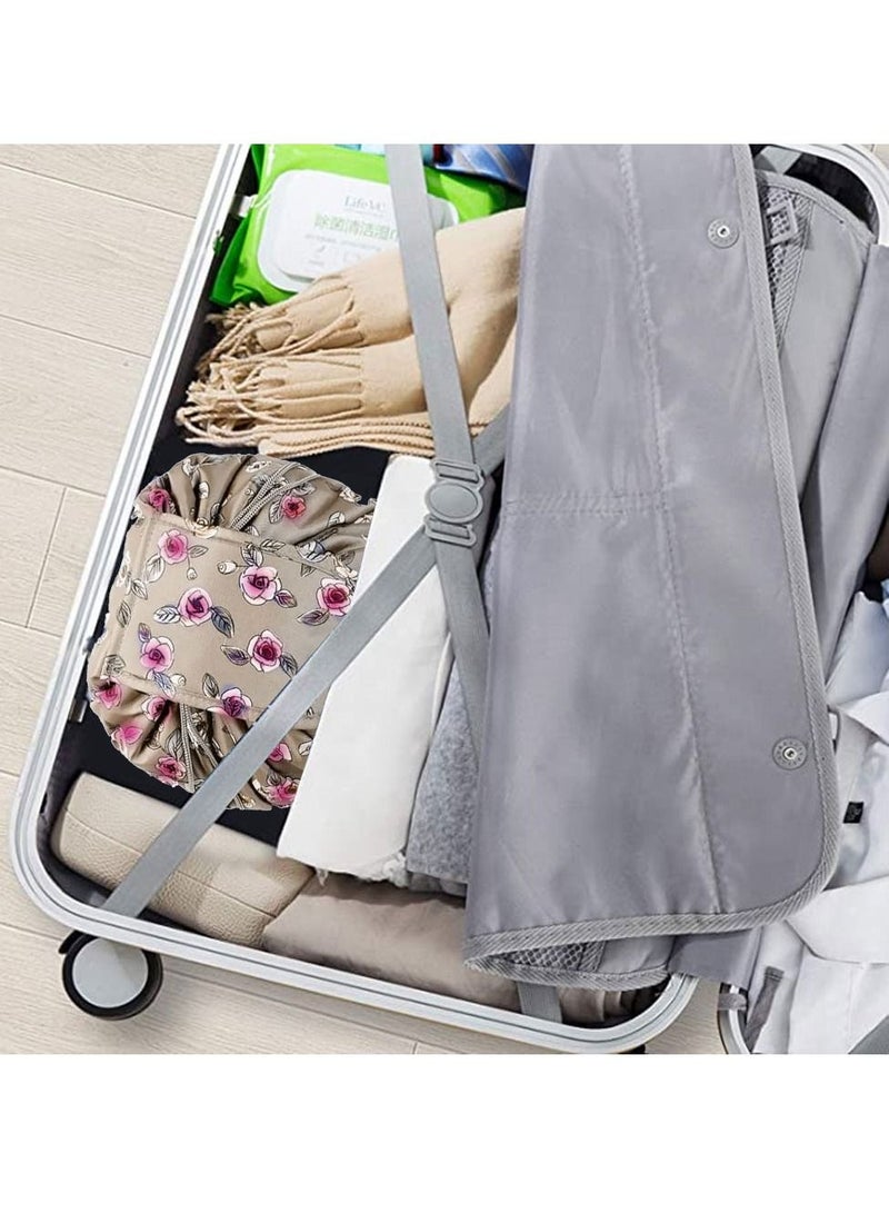 MARGOUN Makeup Bag Drawstring Travel Cosmetic Bag Round Magic Toiletry Beauty Kit Pouch Floral Print - Image 4