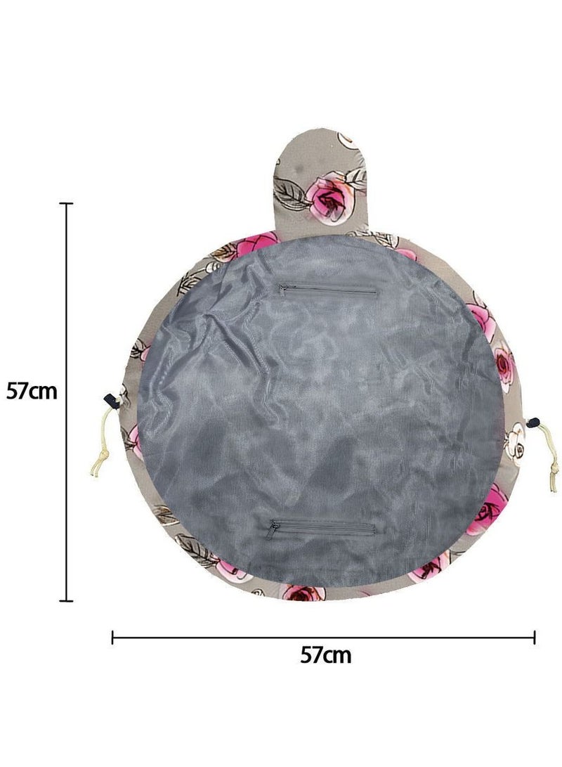 MARGOUN Makeup Bag Drawstring Travel Cosmetic Bag Round Magic Toiletry Beauty Kit Pouch Floral Print - Image 2