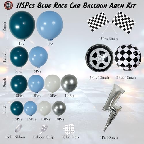 Ceeulvu Blue Race Car Balloon Arch Kit with LightningTireCheckered Balloons Blue Silver Racing Party Decorations for 2nd Boy Birthday Fast One or Two Fast Party Theme - Image 5