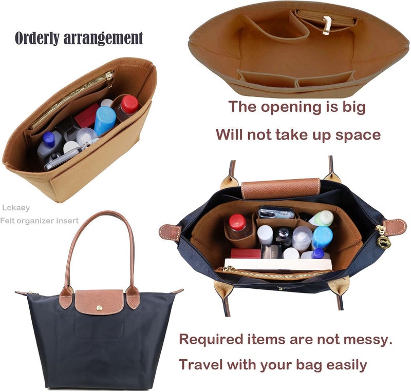 Lckaey إدراج محفظة Lckaey لمحافظات Longchamp Le Pliage، الحجم الكبير، اللون الرمادي الفرنسي – 1012French grey-S - Image 3