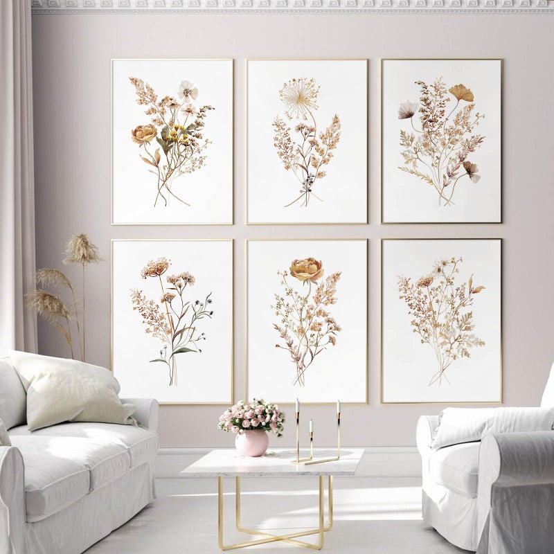 Joocrise Watercolor Flower Wall Art Set of 6 Botanical Wildflower Wall Decor Boho Neutral Canvas Wall Art Vintage Prints Floral Pictures Minimalist Farmhouse Poster for Room Bedroom 8x10 Inch Unframed - Image 5
