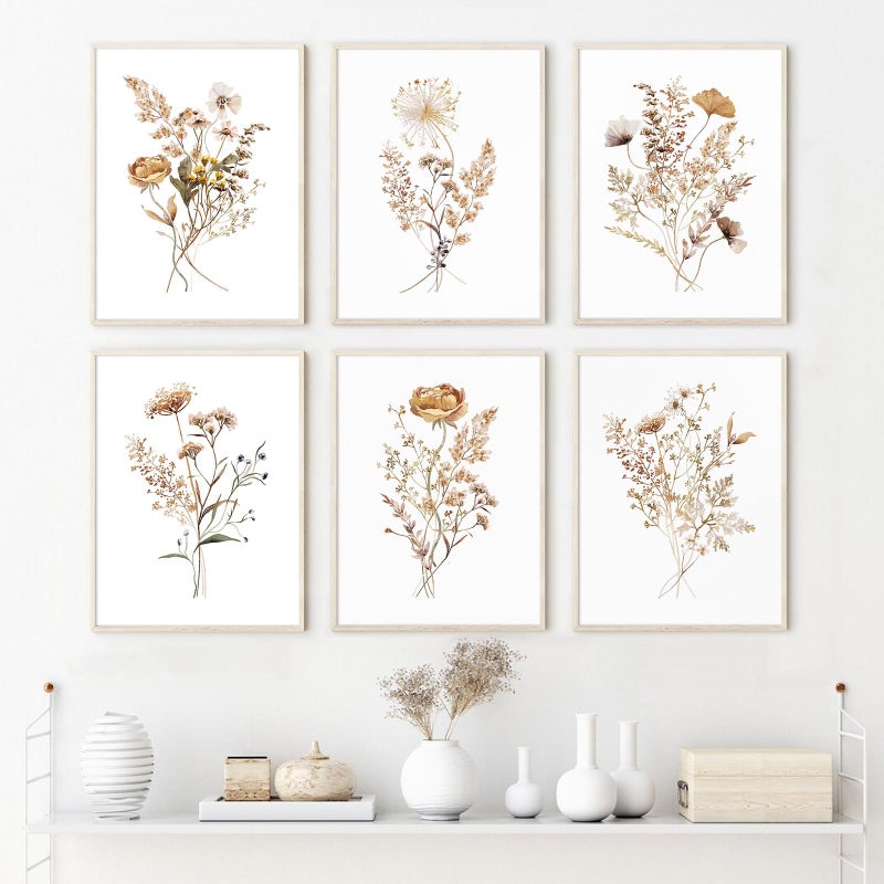 Joocrise Watercolor Flower Wall Art Set of 6 Botanical Wildflower Wall Decor Boho Neutral Canvas Wall Art Vintage Prints Floral Pictures Minimalist Farmhouse Poster for Room Bedroom 8x10 Inch Unframed - Image 4