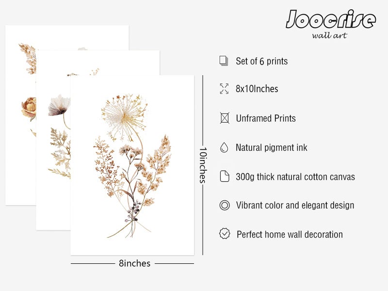 Joocrise Watercolor Flower Wall Art Set of 6 Botanical Wildflower Wall Decor Boho Neutral Canvas Wall Art Vintage Prints Floral Pictures Minimalist Farmhouse Poster for Room Bedroom 8x10 Inch Unframed - Image 2