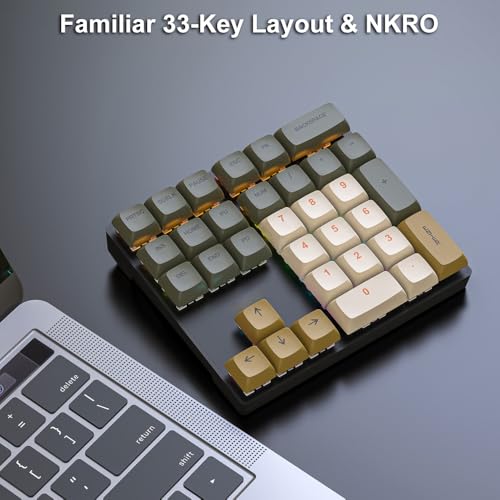 LINKEET Mechanical Numpad Rainbow Backlit Clicky Blue Switches Wired USB Number Pad 33-Key NKRO Numeric Keypad with XDA PBT Keycaps External Keyboard Num Pad for Laptop, Mac - Brown Grey - Image 4