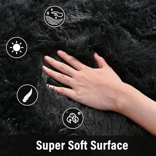 Merelax Soft Area Rug for Livingroom Bedroom, Machine Washable 5x8 Black Rugs Fluffy Shaggy Bedside Rug, Non Slip Indoor Carpet for Nursery Dorm Room Home Decor Aesthetic - Image 4
