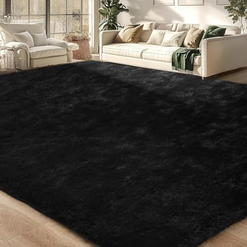 Merelax Soft Area Rug for Livingroom Bedroom, Machine Washable 5x8 Black Rugs Fluffy Shaggy Bedside Rug, Non Slip Indoor Carpet for Nursery Dorm Room Home Decor Aesthetic - Image 1
