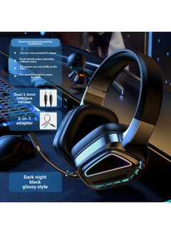RTAKO Gaming Headset Overhead Wired Bass Noise Reduction For Desktop Notebook E-sports King Chicken Eating Headphones-Color:Dark Night Black Bright Face Universal-mobile Phone/tablet/desktop/notebook Universal Send 2 In 1 Line