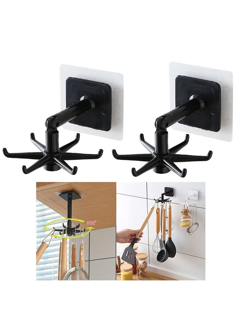 Ni Hong electron 2Pcs 360 Rotating Folding HookNo Drilling SelfAdhesive 180Vertical Flip Waterproof Utility Hook Wall Mounted Kitchen Utensil Hanging Rack Easy to Use for for Home Bathroom Kitchen Blackl  - Image 1