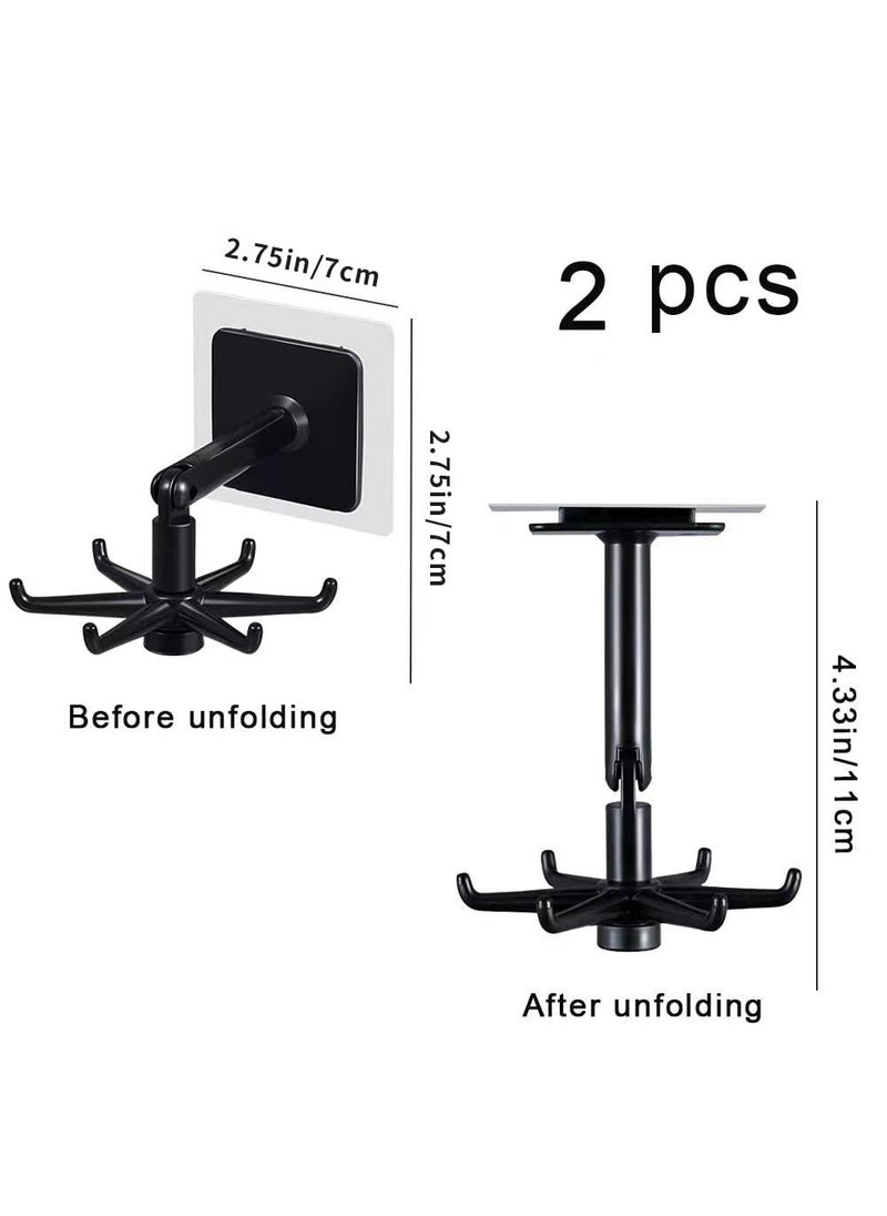 Ni Hong electron 2Pcs 360 Rotating Folding HookNo Drilling SelfAdhesive 180Vertical Flip Waterproof Utility Hook Wall Mounted Kitchen Utensil Hanging Rack Easy to Use for for Home Bathroom Kitchen Blackl  - Image 4