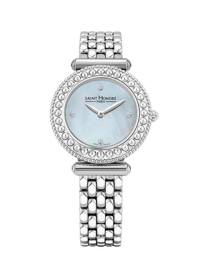 سانت هونور Gala Blue Mother of Pearl Dial Silver Stainless Steel Bracelet Analog Watch for Women 29mm