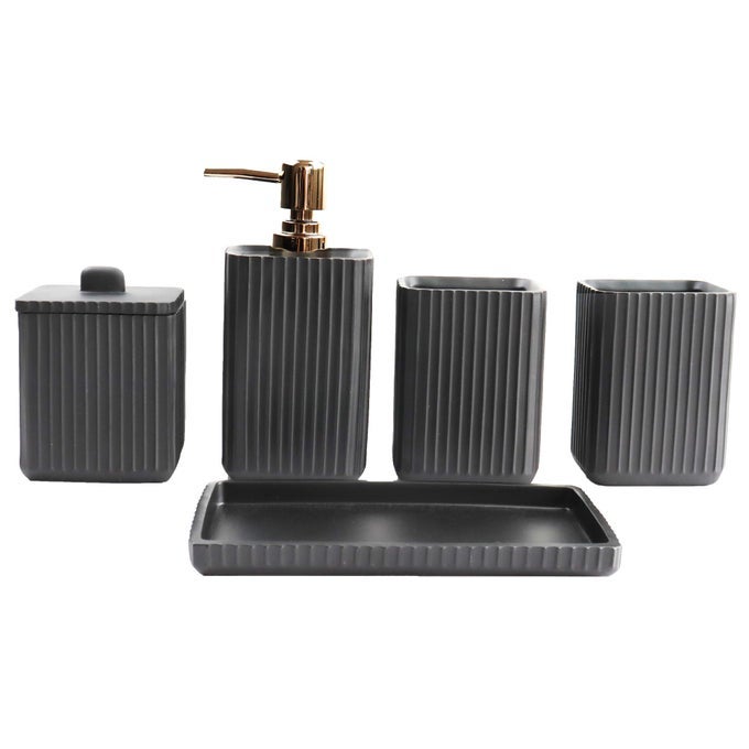 BLACK BATHROOM ACCESSORIES SETUNIQUE DESIGN BATHROOM SET 5 PCS RESIN GIFT SET APARTMENT NECESSITIES CONTAIN COTTON SWAB JARSOAP DISPENSERSOAP DISHTRAYTUMBLER