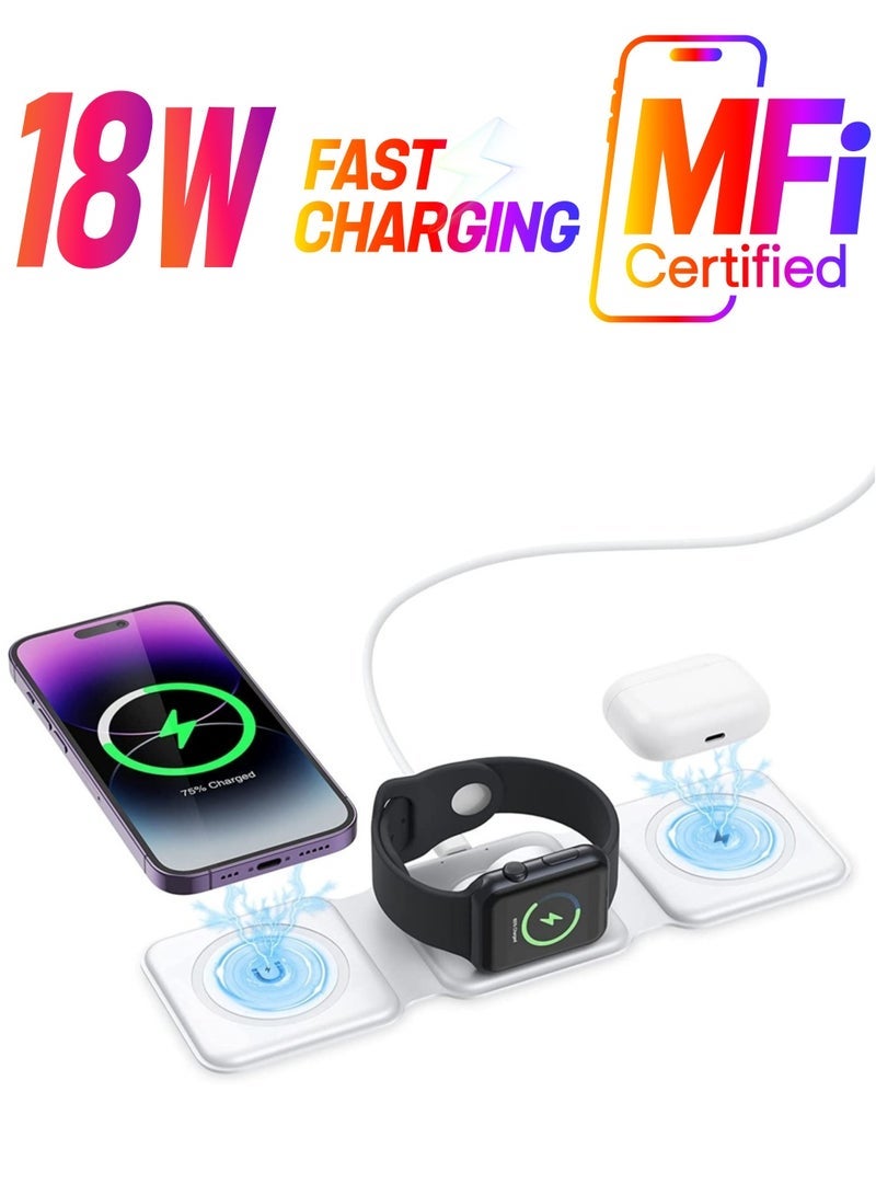 Gravity 3 in 1 Wireless Charger, Foldable Magnetic Charger Station, 18W Fast Wireless Charging Pad, Compatible with iPhone 14/13/12/11, Samsung Galaxy, AirPods, Google Pixel, Apple Watch - Image 1