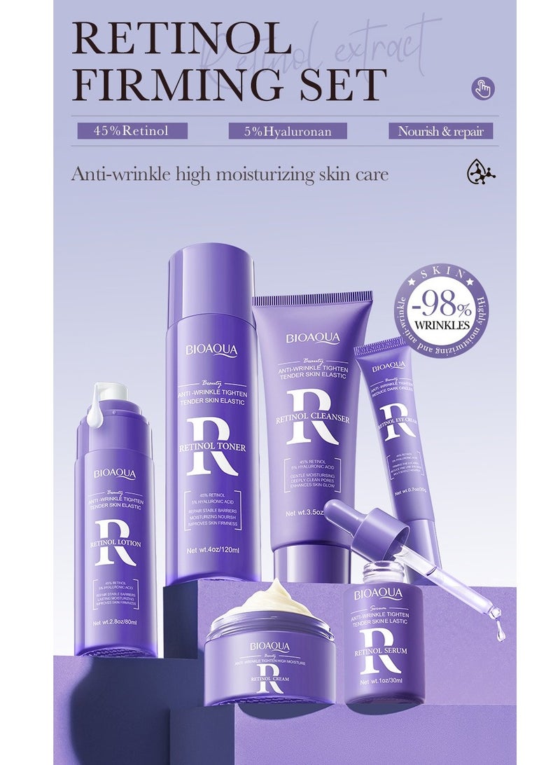BIOAOUA Retinol skin care six-piece set / anti-wrinkle and firming skin care set The set includes retinol anti-wrinkle and firming cream / toner / eye cream / essence / anti-wrinkle and firming lotion / cleanser / hydrating, nourishing, repairing, plumping and anti-wrinkle, fading fine lines, improving roughness, smoothing skin, whitening and brightening skin tone, making skin smooth, firm, plump and youthful - Image 4