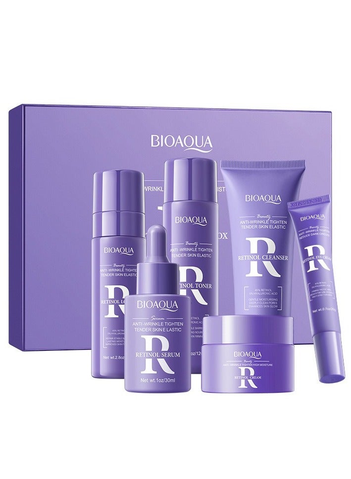 BIOAOUA Retinol skin care six-piece set / anti-wrinkle and firming skin care set The set includes retinol anti-wrinkle and firming cream / toner / eye cream / essence / anti-wrinkle and firming lotion / cleanser / hydrating, nourishing, repairing, plumping and anti-wrinkle, fading fine lines, improving roughness, smoothing skin, whitening and brightening skin tone, making skin smooth, firm, plump and youthful - Image 1