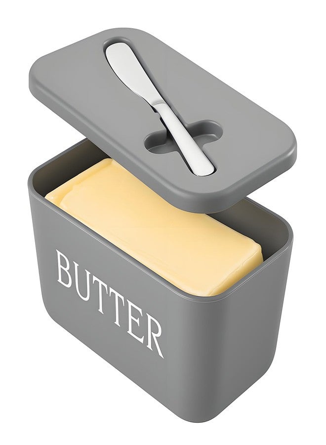 Dehov Plastic Large Butter Dish With Lid,Food Grade PP Butter Keeper With Cover,Grey Butter Container For Kitchen Refrigerator Countertop - Image 1