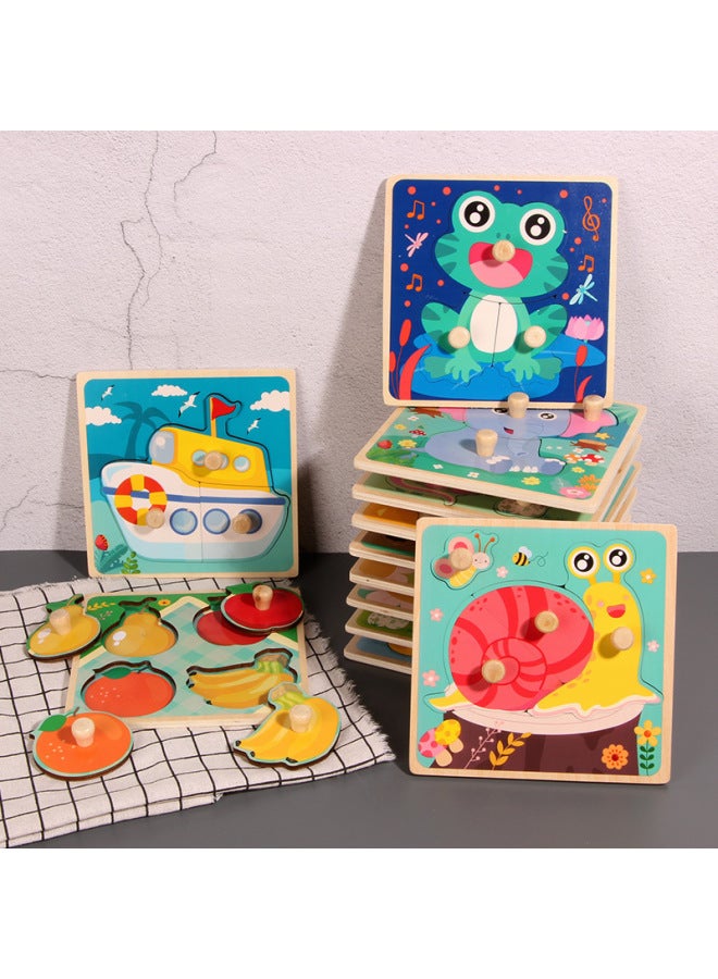 أحجية لوح يد للأطفال بعمر 1-3 سنوات أنثى 2 تعليم مونتيسوري المبكر ألعاب تعليمية لوحة خشبية معرفية مجمعة كنز الصبي اللون: لوحة قبضة يد خروف صغير - Image 2