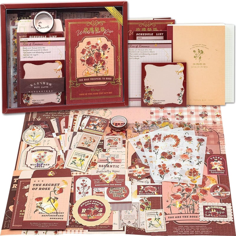 RANUR Vintage Aesthetic Scrapbook Kit with Stickers, Art Bullet Junk Journal Kit with Journaling or Scrapbooking Supplies Journal Planners Paper Stickers Craft Notebook Collage (Rose) - Image 1