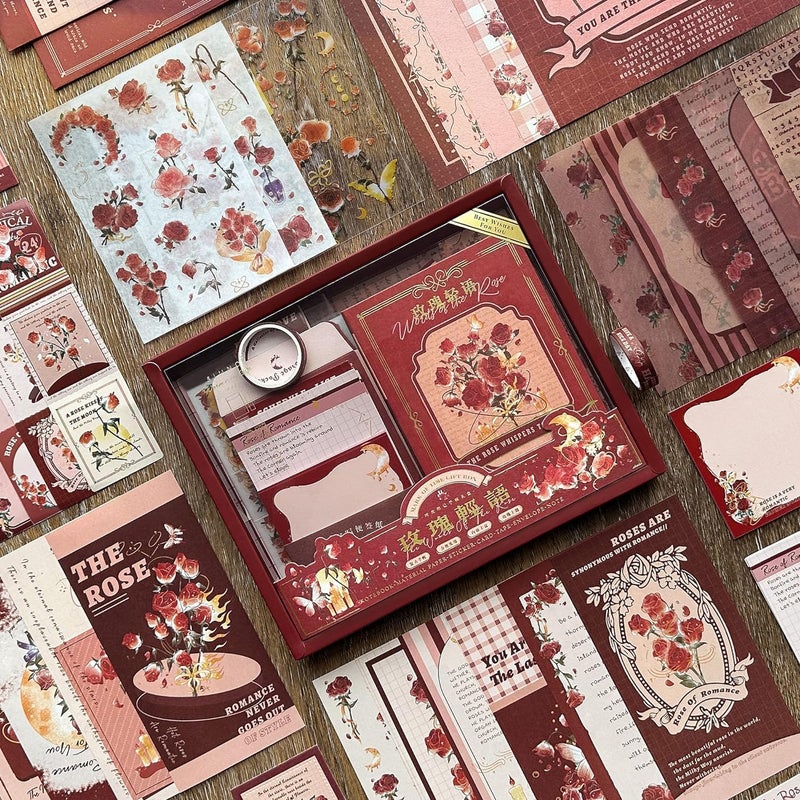 RANUR Vintage Aesthetic Scrapbook Kit with Stickers, Art Bullet Junk Journal Kit with Journaling or Scrapbooking Supplies Journal Planners Paper Stickers Craft Notebook Collage (Rose) - Image 3