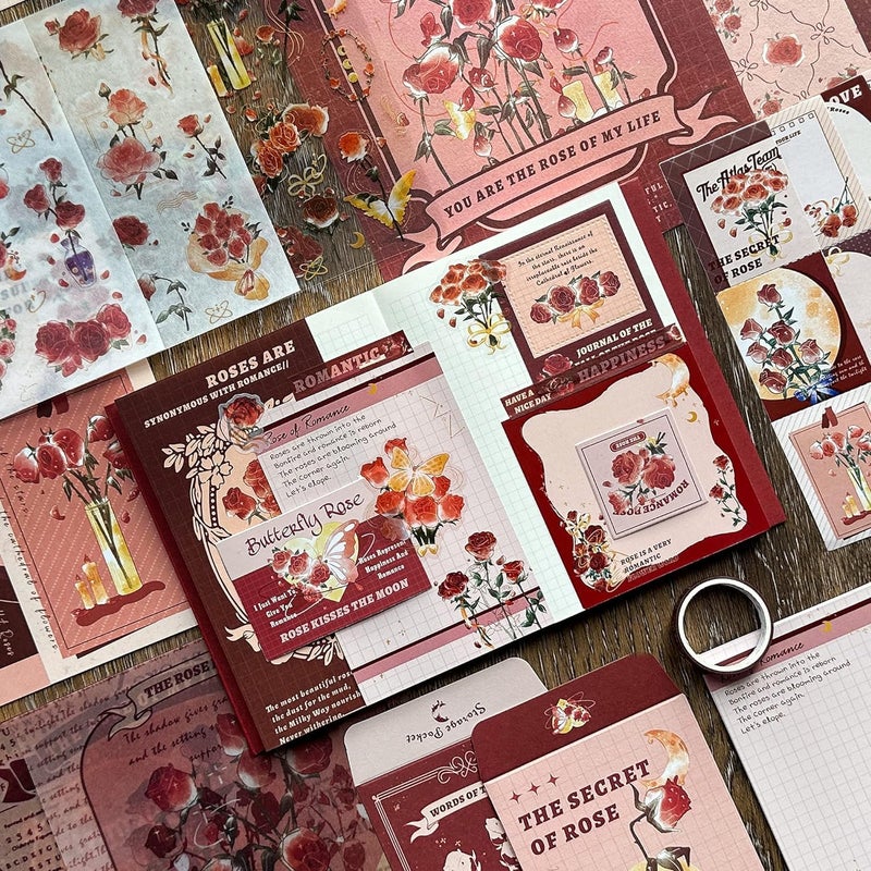 RANUR Vintage Aesthetic Scrapbook Kit with Stickers, Art Bullet Junk Journal Kit with Journaling or Scrapbooking Supplies Journal Planners Paper Stickers Craft Notebook Collage (Rose) - Image 4