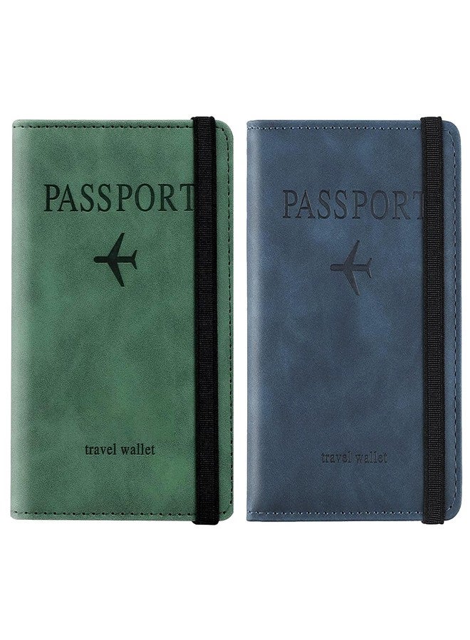 BOLDSTUFF Combo 2 Pcs Passport Holder Passport Cover with Credit Card Slot and BoardingPass Slot Bi-Fold Passport Wallet Case Book Travel Must Have, PU Leather-Combo Unisex (Blue+Green) - Image 1