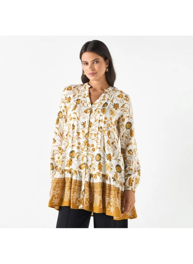 2Xtremz 2Xtremz All-Over Floral Print Tunic with Long Sleeves