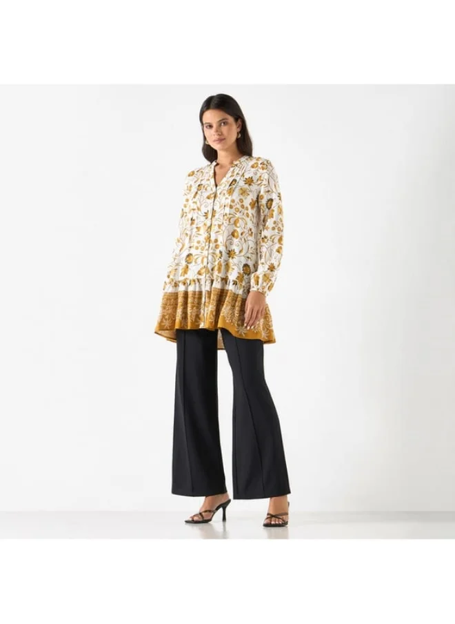 2Xtremz 2Xtremz All-Over Floral Print Tunic with Long Sleeves