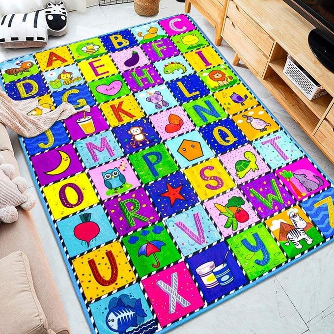 BABY COTTON CRAWLING MAT SUPER SOFT CARPET PLUSH SURFACE NONSLIP DESIGNFLOOR PLAYMAT FOR KIDS AREA RUGS LEARNING ALPHABET GREAT GIFT FOR GIRLS BOYS 59 X 44 INCH