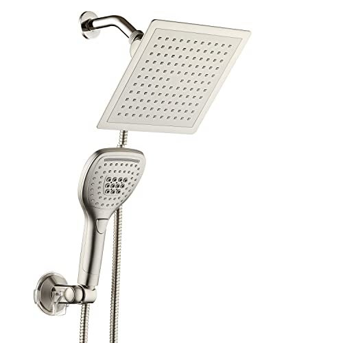 Dream Spa DreamSpa UltraLuxury 9 Rainfall Shower HeadHandheld Combo Convenient PushButton Flow Control Button for easy onehanded operation Switch flow settings with the same hand Satin Nickel - Image 1