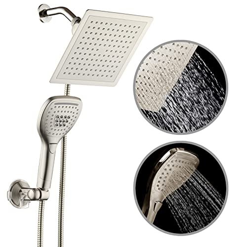 Dream Spa DreamSpa UltraLuxury 9 Rainfall Shower HeadHandheld Combo Convenient PushButton Flow Control Button for easy onehanded operation Switch flow settings with the same hand Satin Nickel - Image 3