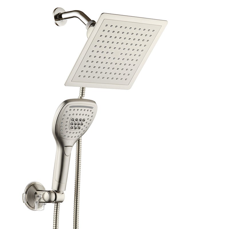 Dream Spa DreamSpa UltraLuxury 9 Rainfall Shower HeadHandheld Combo Convenient PushButton Flow Control Button for easy onehanded operation Switch flow settings with the same hand Satin Nickel - Image 2
